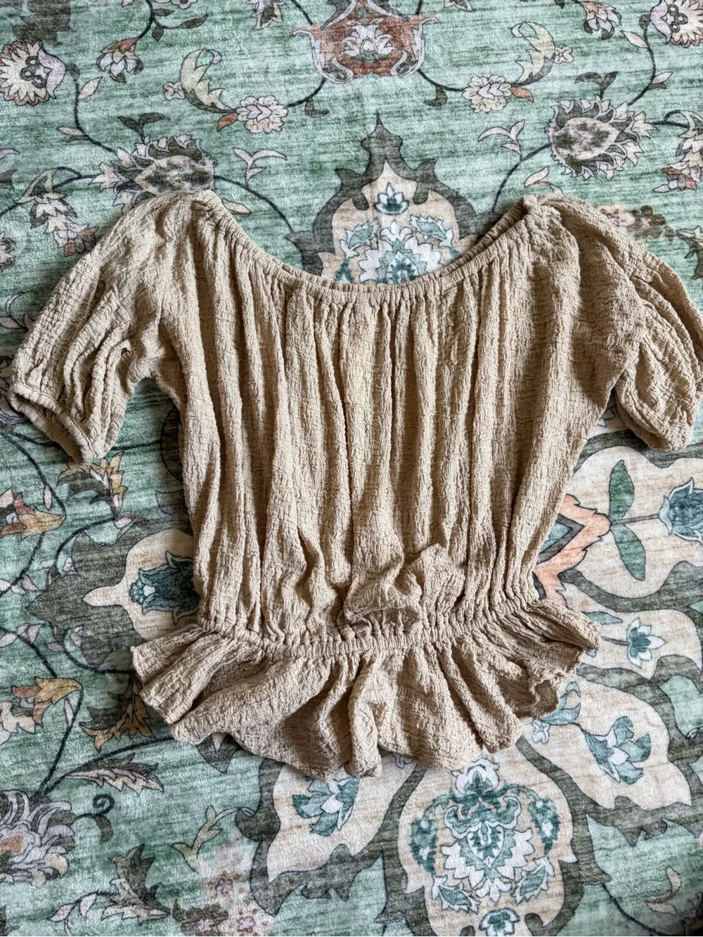 Free People Beige Off Shoulder Peplum Blouse Size XS